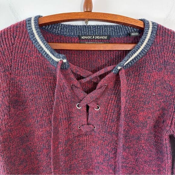 Scotch & Soda Nomadic Dreamer Lace Up Sweater in Burgundy - Picture 4 of 11